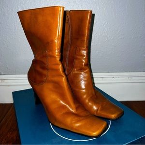 Yettao Riding Tan Leather Heeled Booties